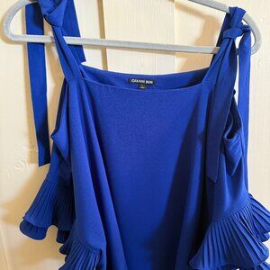 Gianni Bini Royal Blue Off Shoulder Ruffle Sleeve Blouse Size L